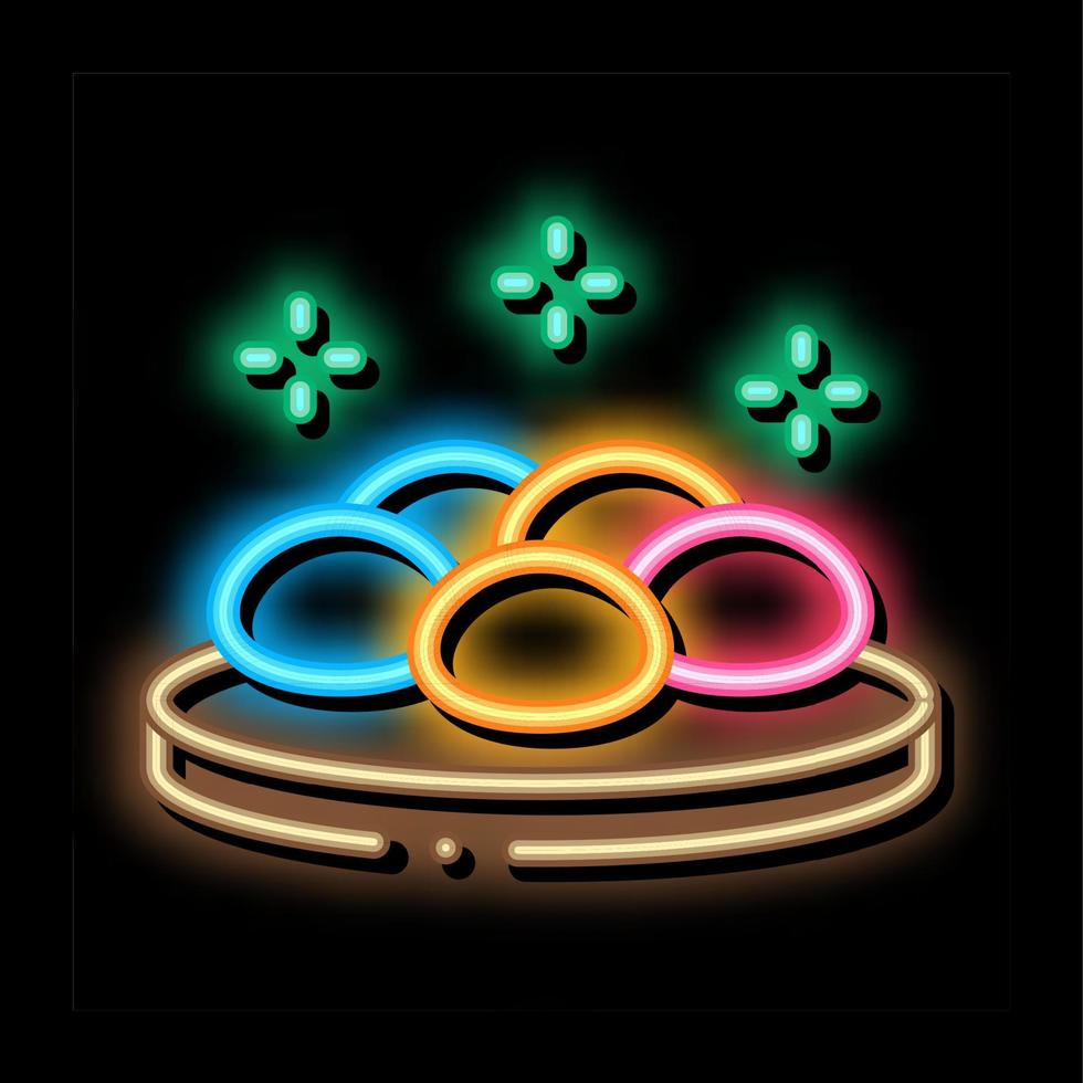 round stones on wooden board neon glow icon illustration vector