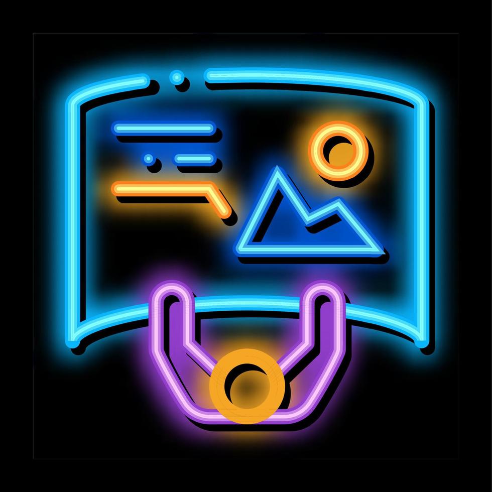 man with detailed posters top view neon glow icon illustration vector