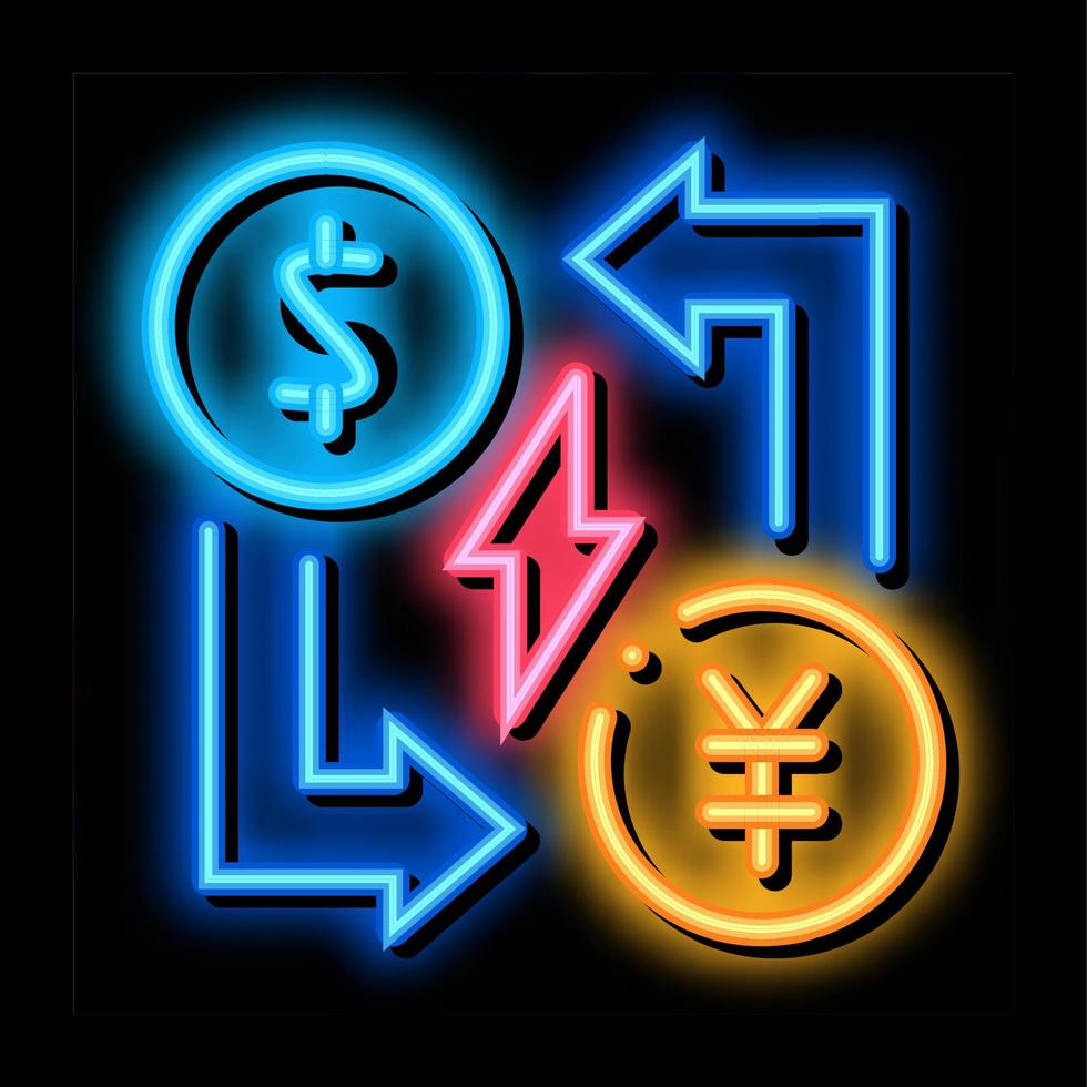 transfer of different currencies neon glow icon illustration vector