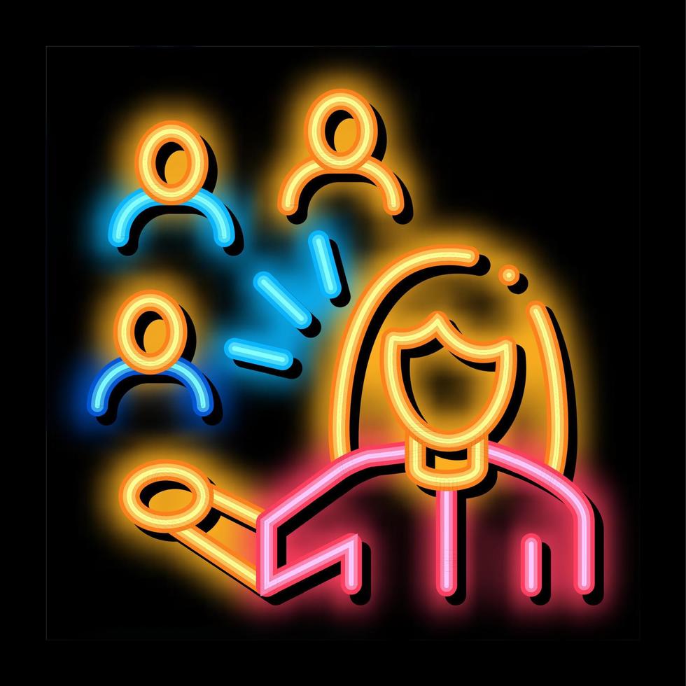 presentation of people by woman neon glow icon illustration vector