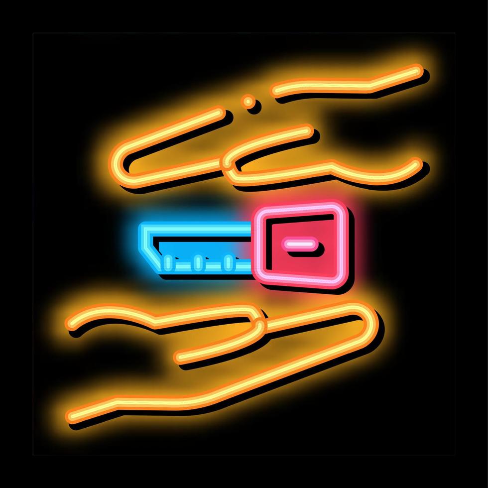 hand over car keys neon glow icon illustration vector