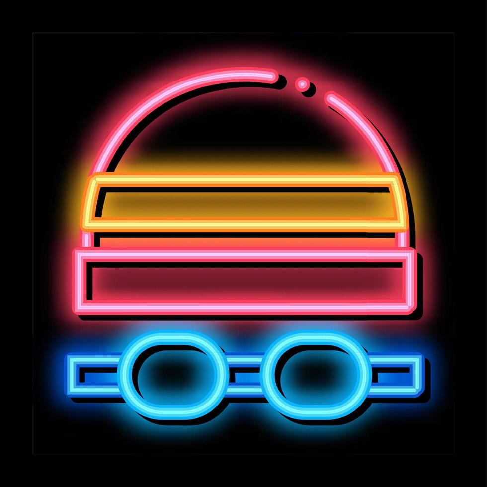safety goggles and hat neon glow icon illustration vector