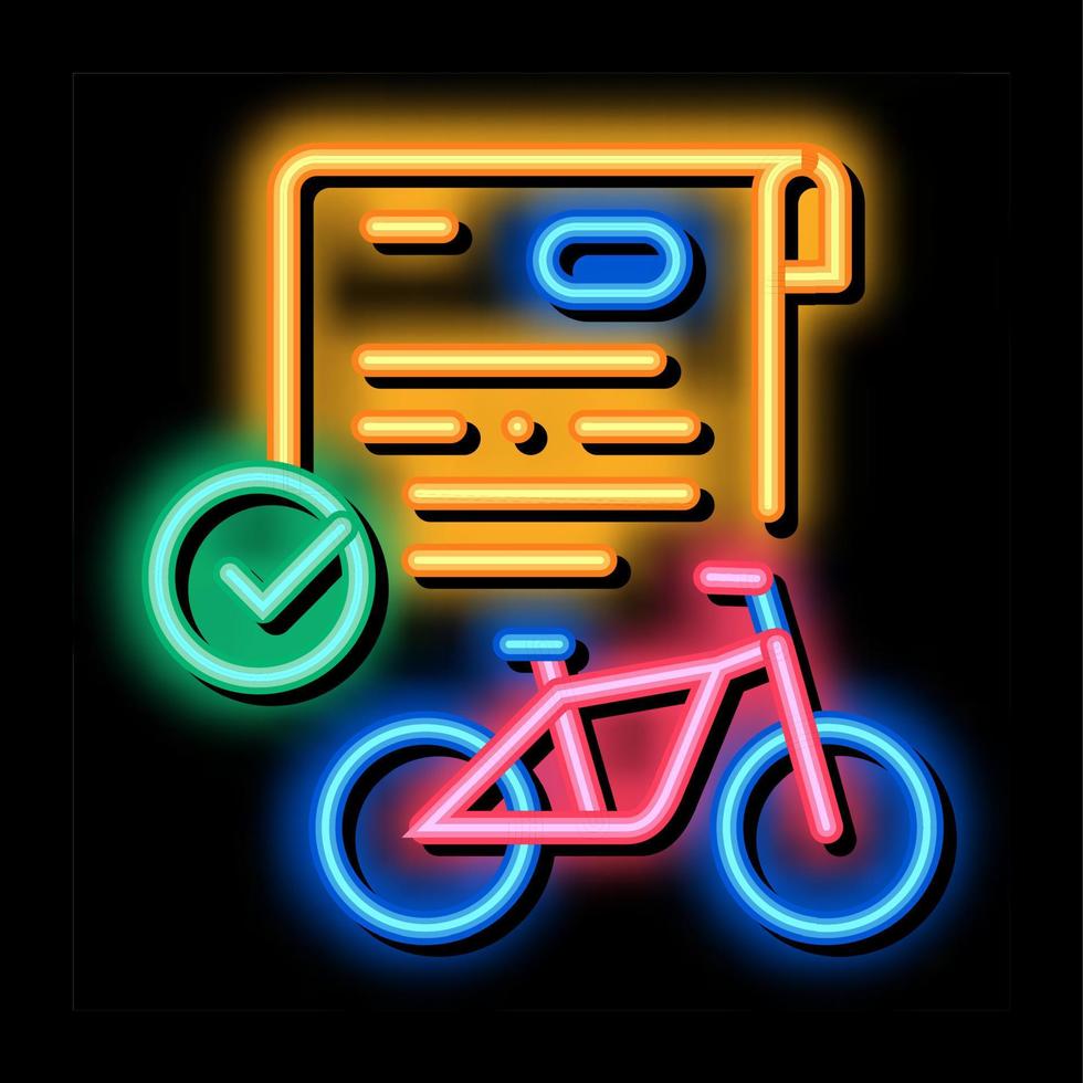 contract for temporary use of bicycle neon glow icon illustration vector