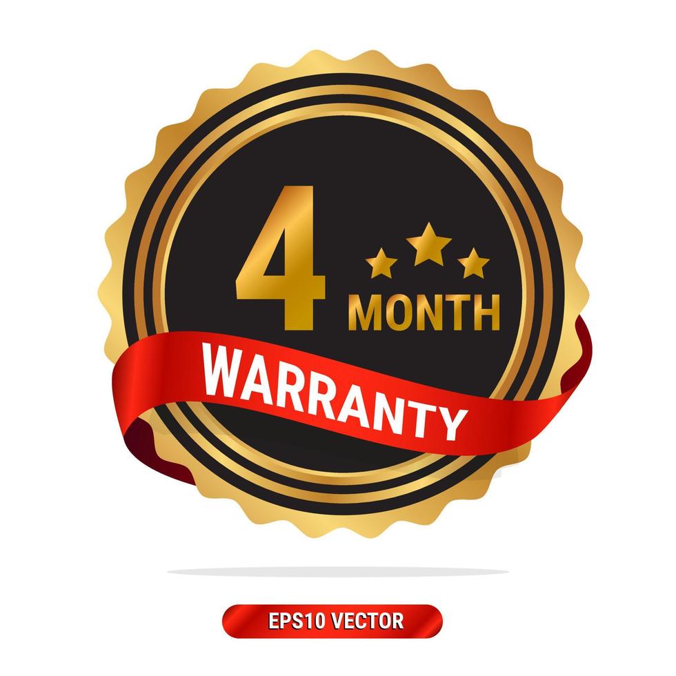 4 month warranty golden seal, stamp, badge, stamp, sign, label with red ribbon isolated on white background. vector