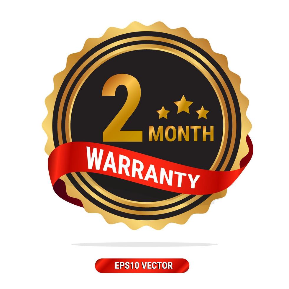 2 month warranty golden seal, stamp, badge, stamp, sign, label with red ribbon isolated on white background. vector