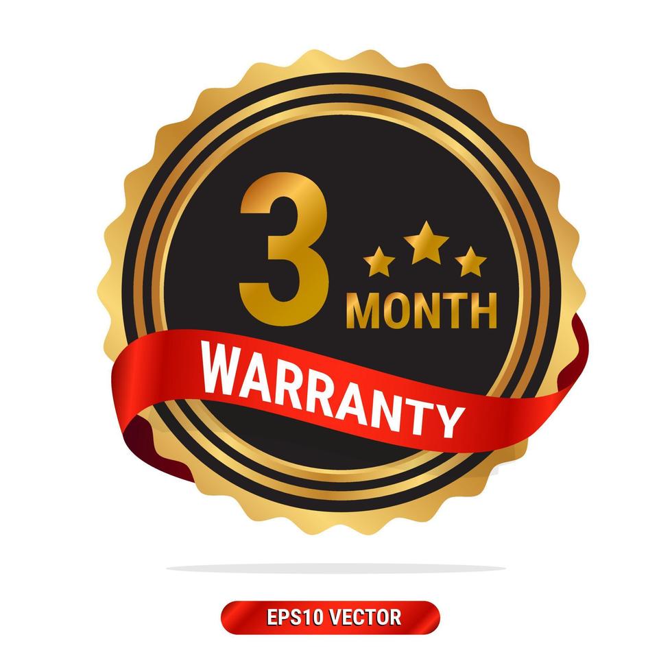 3 month warranty golden seal, stamp, badge, stamp, sign, label with red ribbon isolated on white background. vector