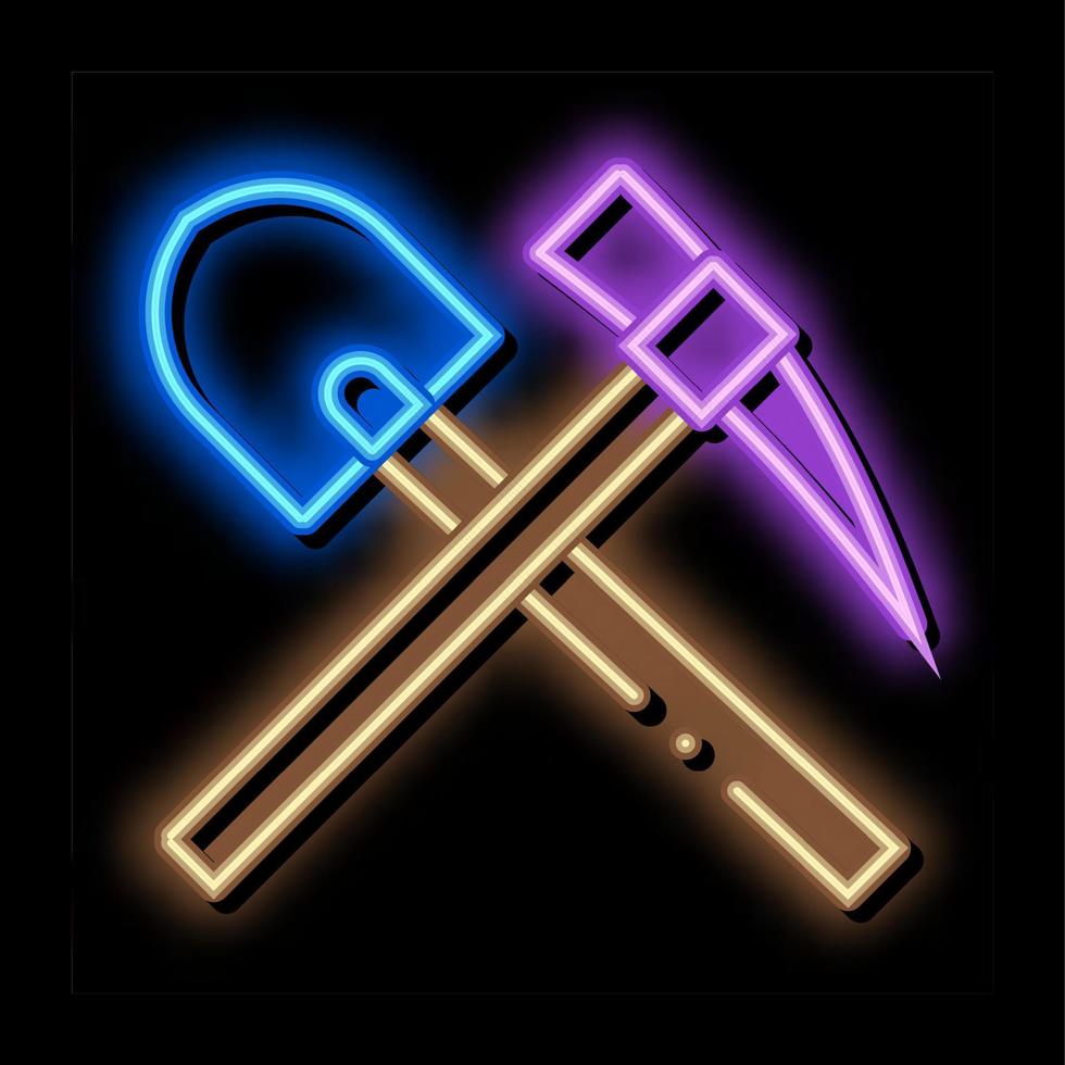 shovel and pickaxe neon glow icon illustration vector