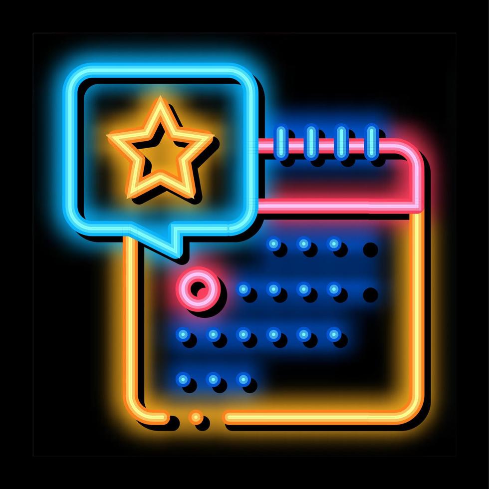 starry day on calendar neon glow icon illustration vector