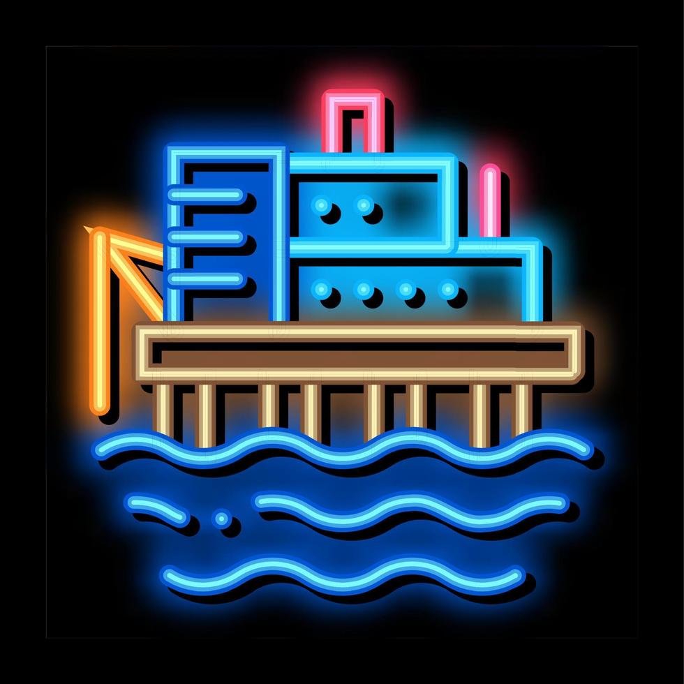 ilustración de icono de resplandor de neón de planta de energía de agua vector