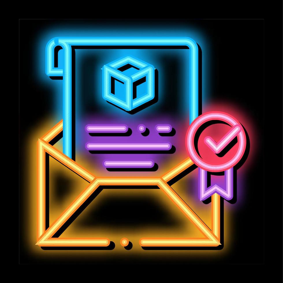 ilustración de icono de brillo de neón de carta de notificación de paquete vector