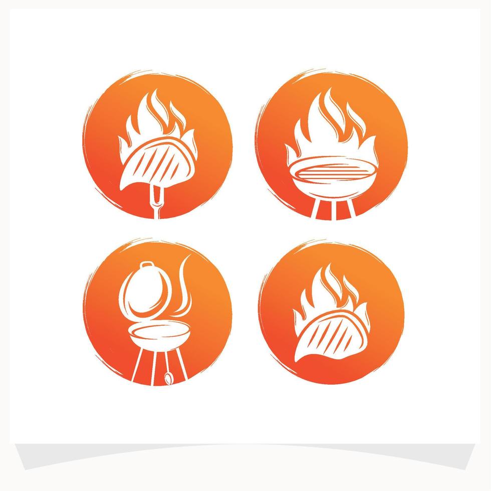 conjunto de plantilla de diseño de logotipo de casa de parrilla de bistec de barbacoa caliente vector