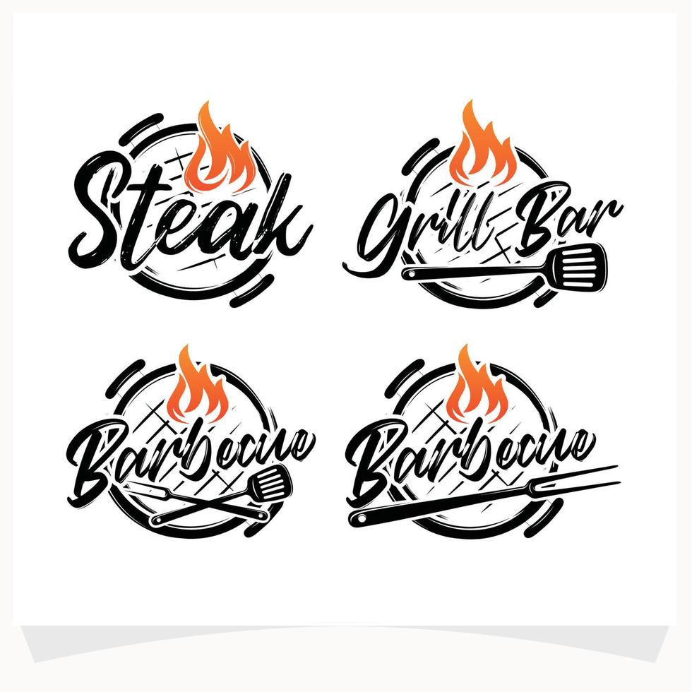 conjunto de plantilla de diseño de logotipo de casa de parrilla de bistec de barbacoa caliente vector