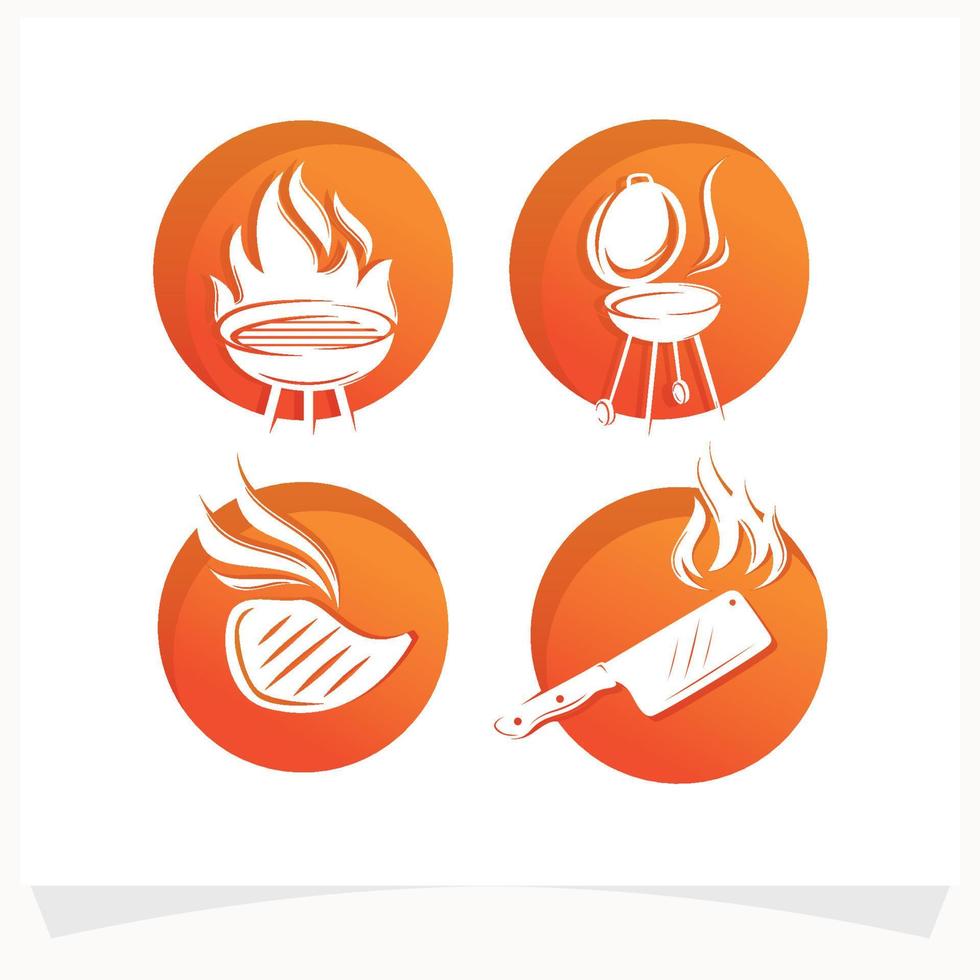 Set of Hot BBQ Steak Grill House Logo Design Template vector