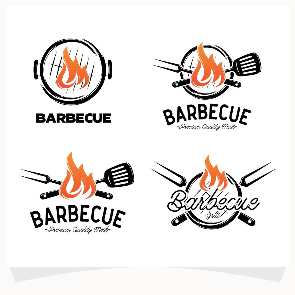 conjunto de plantilla de diseño de logotipo de casa de parrilla de bistec de barbacoa caliente vector