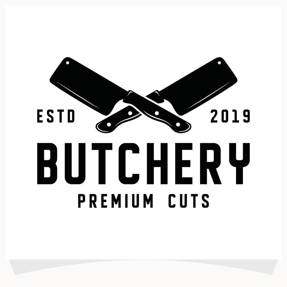 Butchery Shop Logo Design Template. Cow and meat cleaver knife vector design.