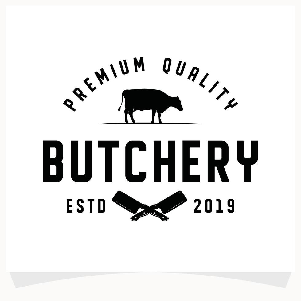 Butchery Shop Logo Design Template. Cow and meat cleaver knife vector design.