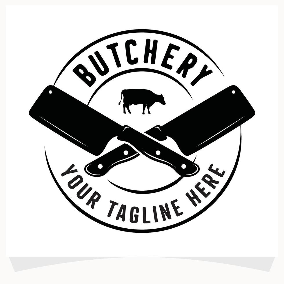 plantilla de diseño del logo de la carnicería. diseño vectorial de cuchillo de cuchilla de vaca y carne. vector