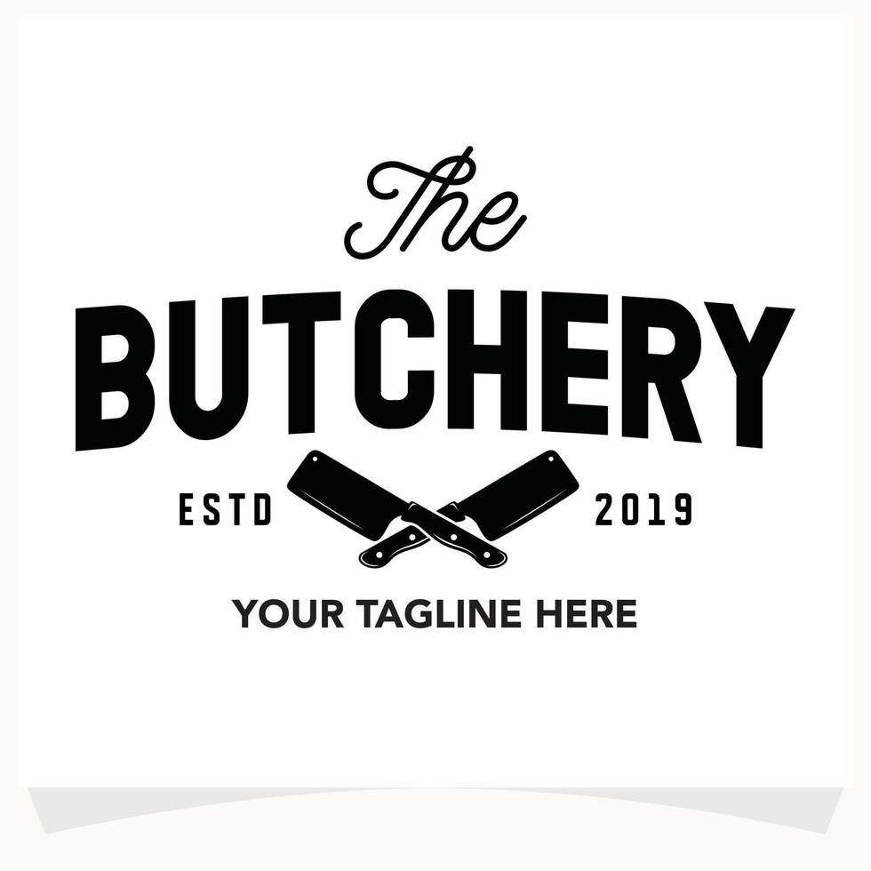 Butchery Shop Logo Design Template. Cow and meat cleaver knife vector design.