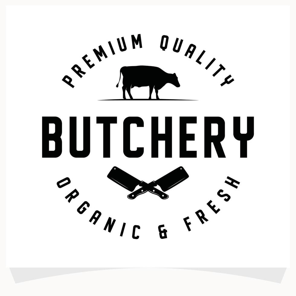 Butchery Shop Logo Design Template. Cow and meat cleaver knife vector design.