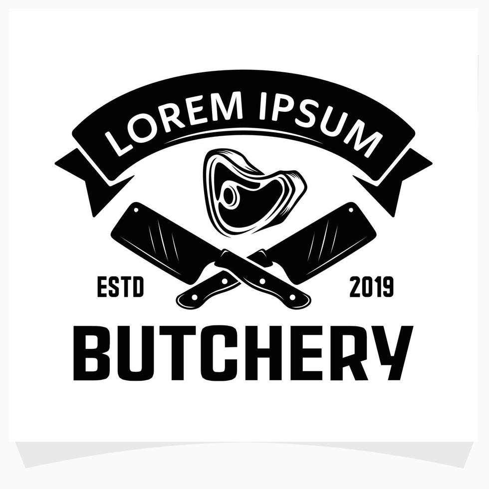 Butchery Shop Logo Design Template. Cow and meat cleaver knife vector design.