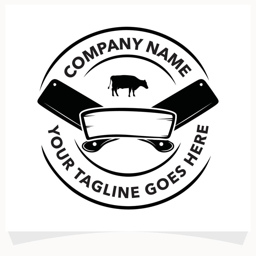 Butchery Shop Logo Design Template. Cow and meat cleaver knife vector design.