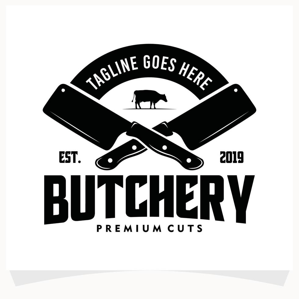 plantilla de diseño del logo de la carnicería. diseño vectorial de cuchillo de cuchilla de vaca y carne. vector
