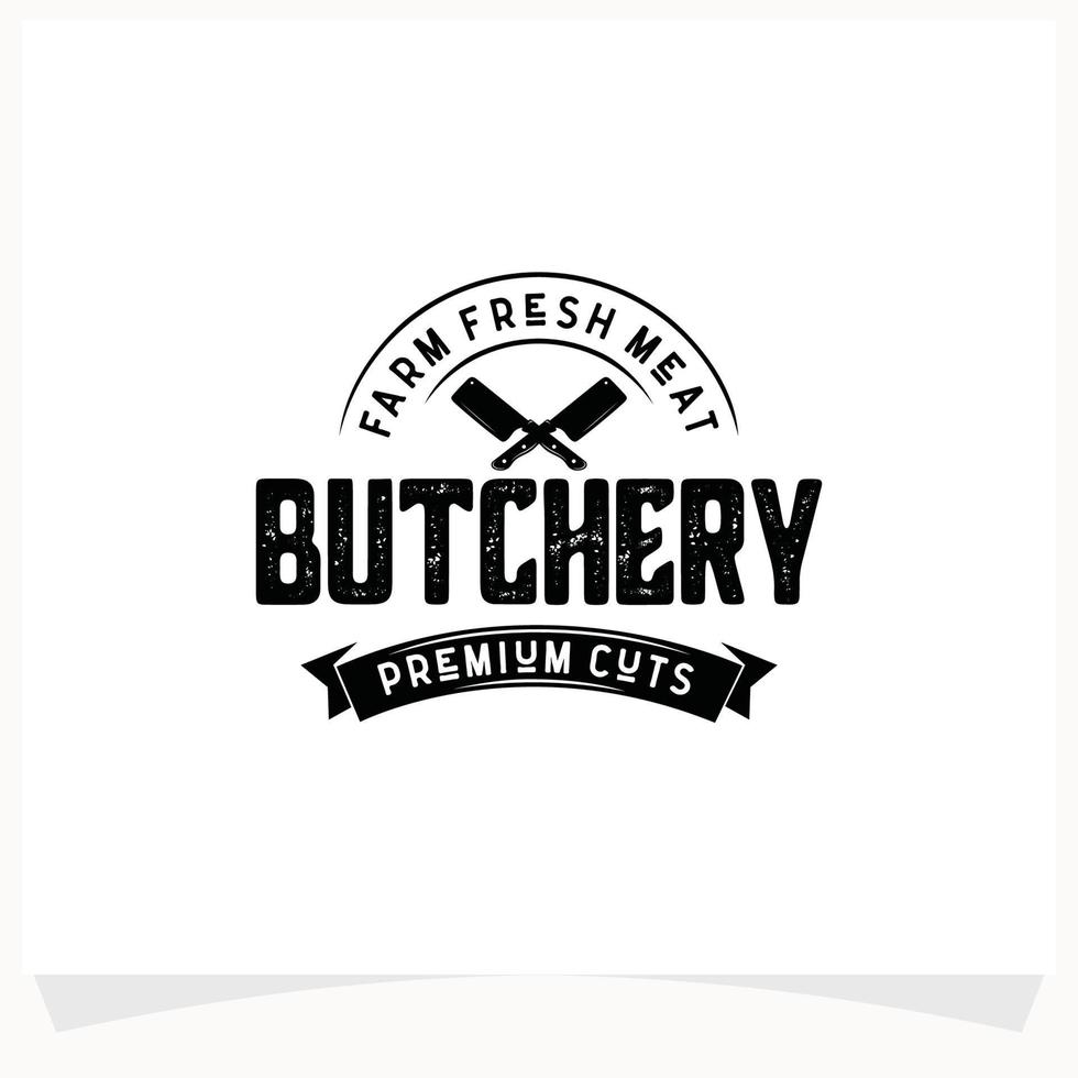 Butchery Shop Logo Design Template. Cow and meat cleaver knife vector design.