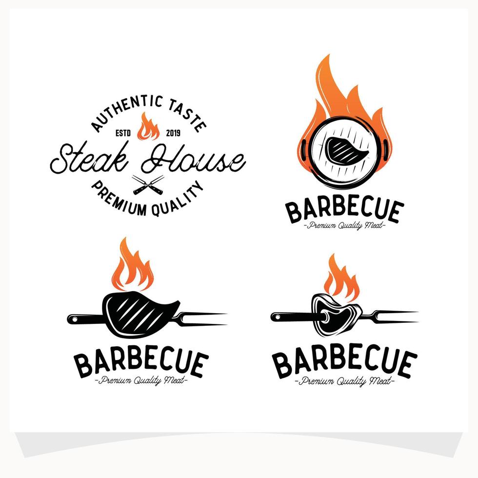 conjunto de plantilla de diseño de logotipo de casa de parrilla de bistec de barbacoa caliente vector
