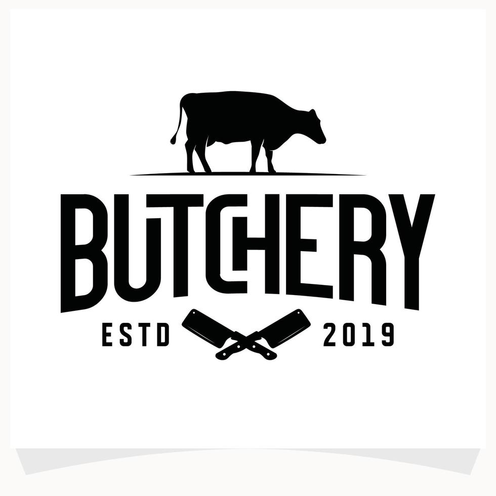 Butchery Shop Logo Design Template. Cow and meat cleaver knife vector design.