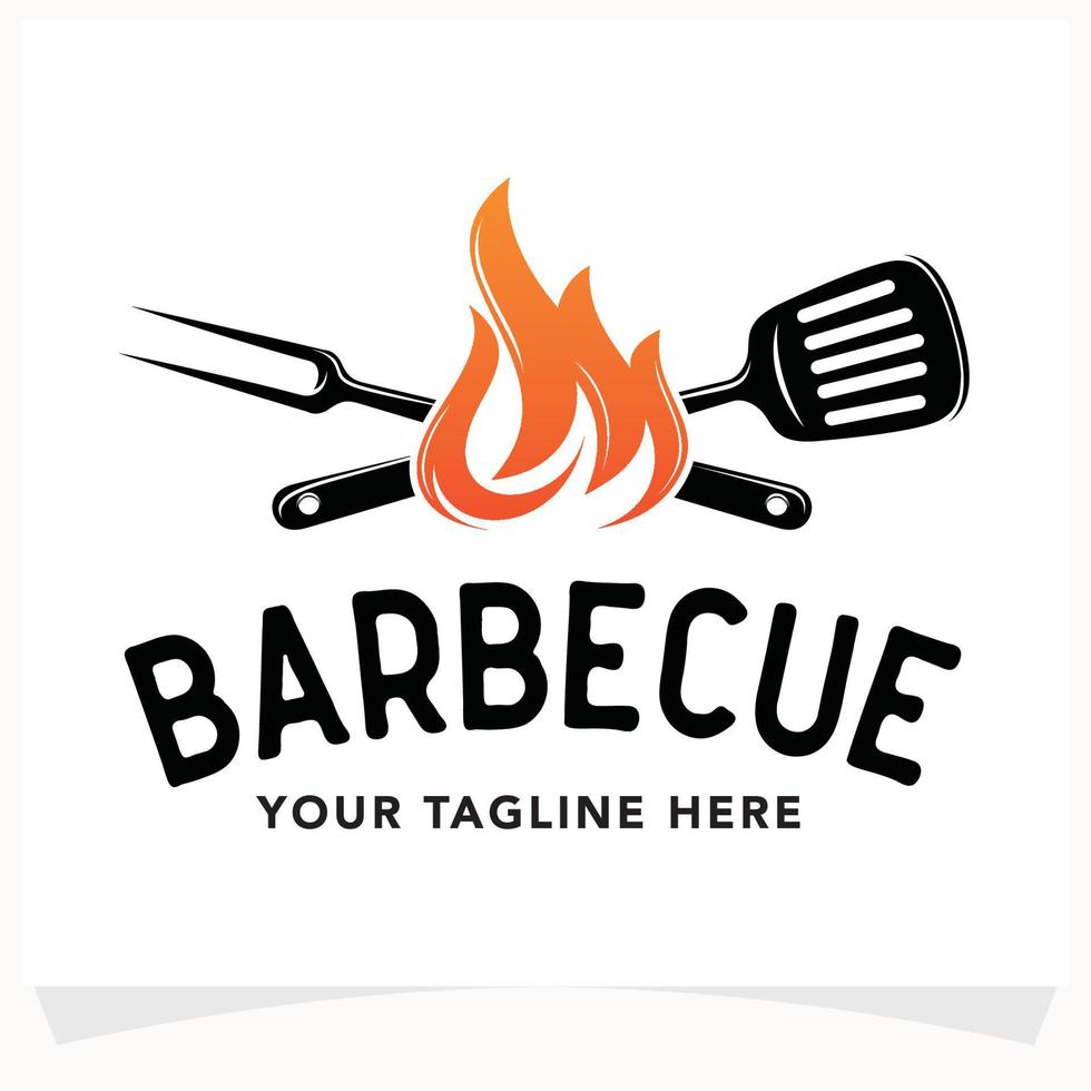 Hot BBQ Steak Grill House Logo Design Template vector