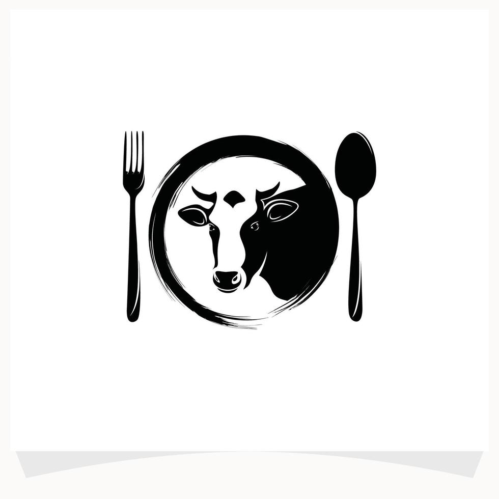 Butchery Shop Logo Design Template. Cow and spoon vector design.