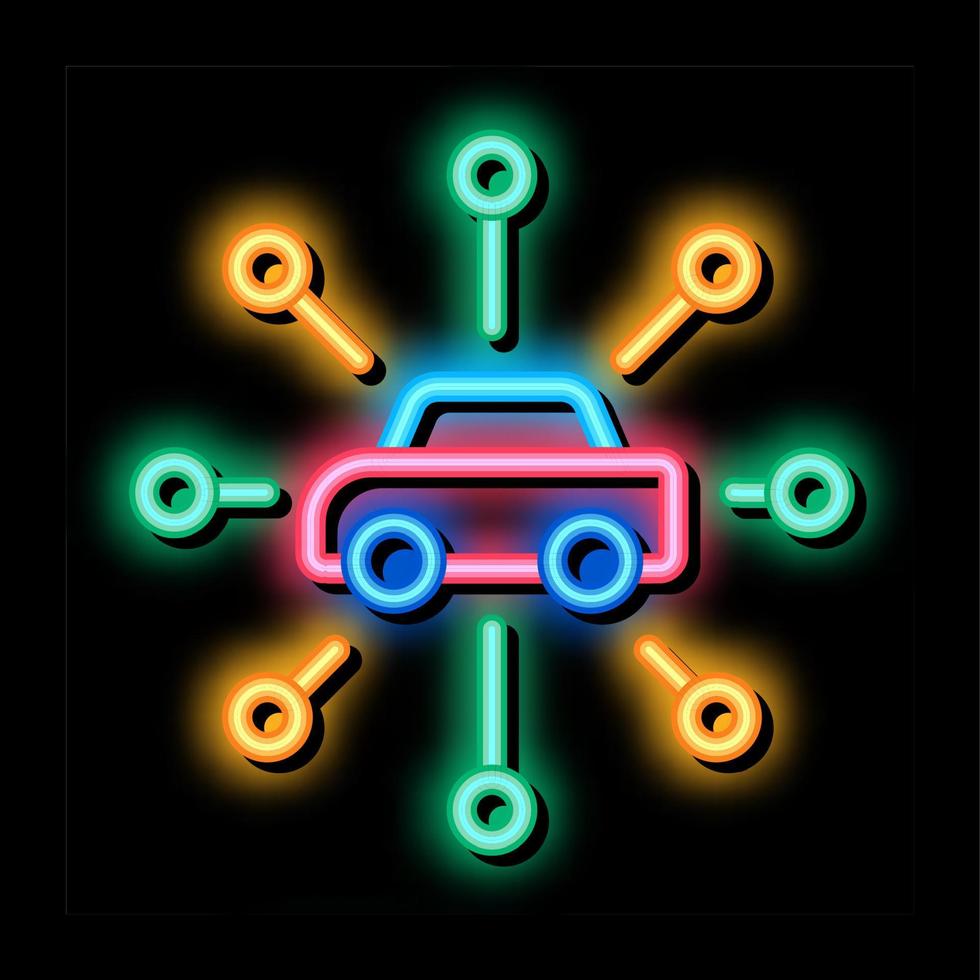 ilustración de icono de resplandor de neón de red universal de autos vector