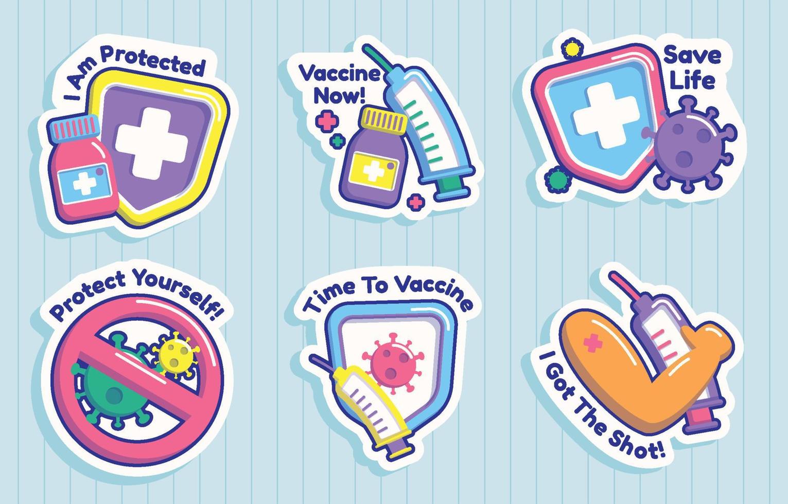 Colorful Vaccination Greeting Sticker Collection vector
