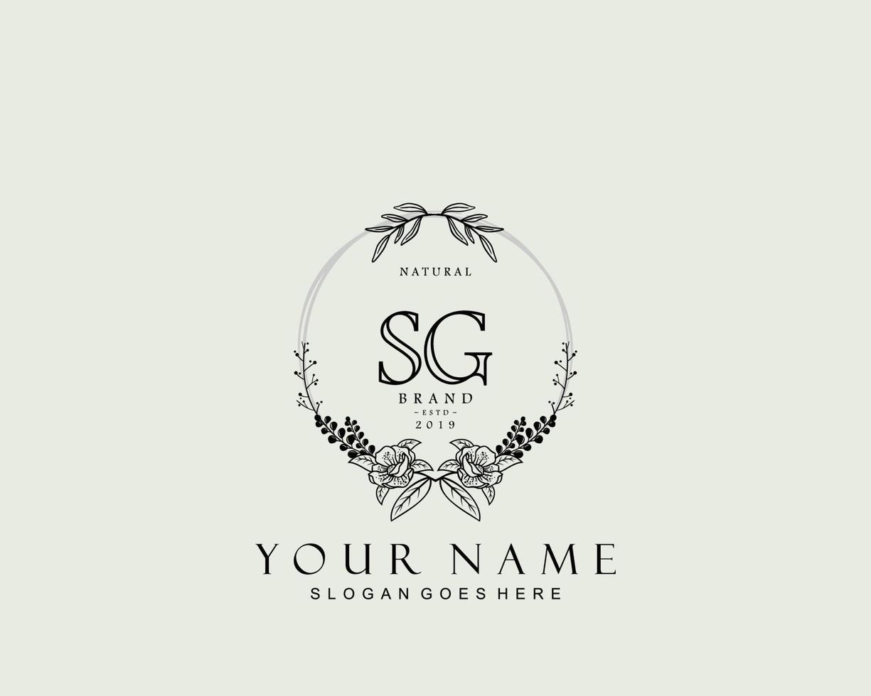 Initial SG beauty monogram and elegant logo design, handwriting logo of initial signature, wedding, fashion, floral and botanical with creative template. vector