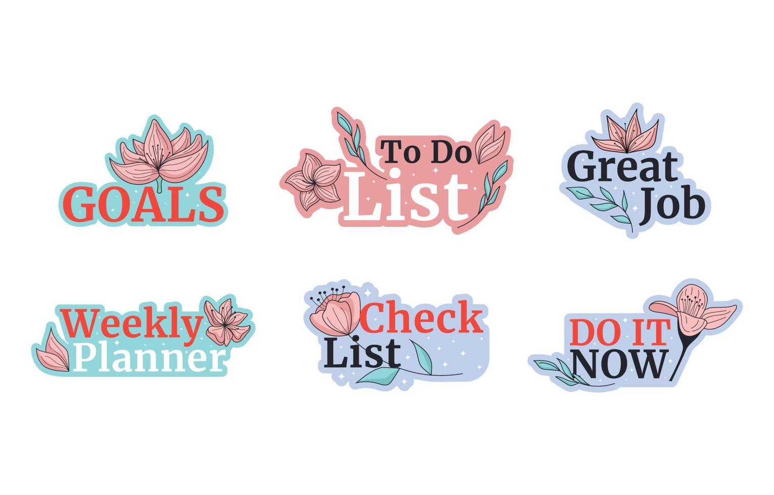 Hand Drawn Peach Blossom Floral Journal Sticker Collection vector