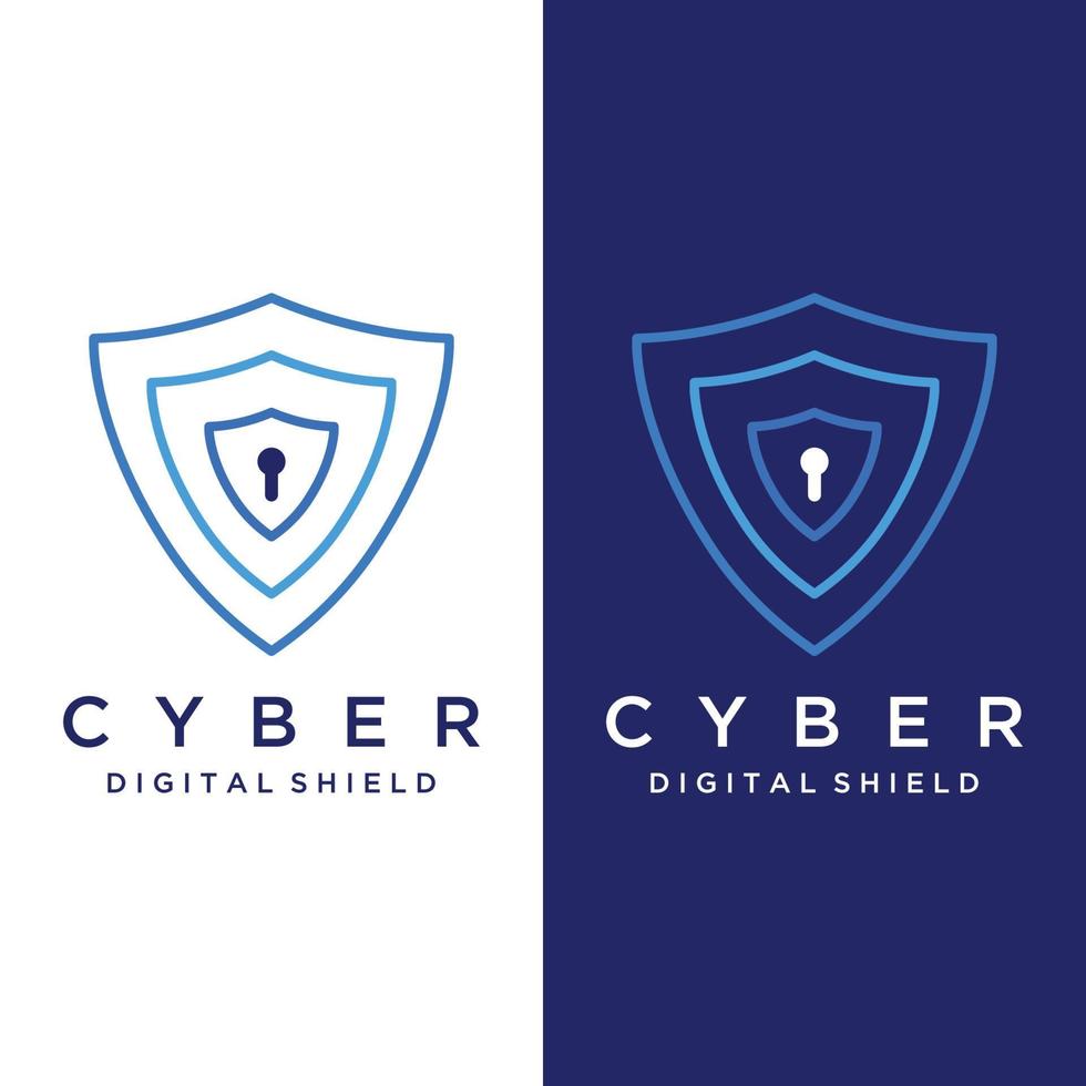 Creative technology digital cyber security logo template design with modern shield and key protection concept. Logo for business, digital and technology. vector