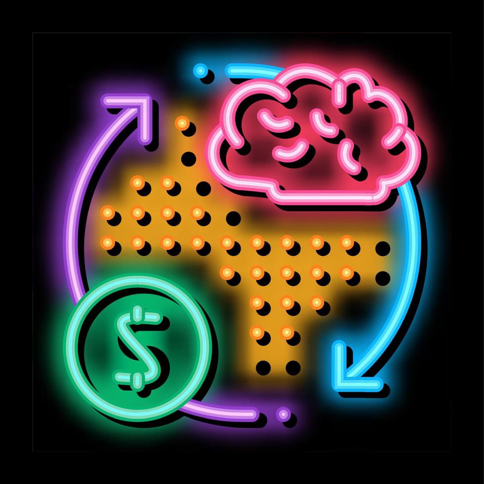 brain cycle and money neon glow icon illustration vector