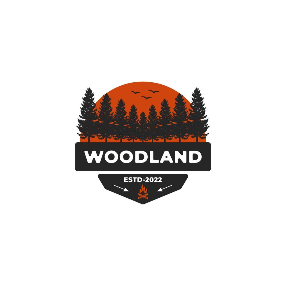 Woodland emblem logo vector illustration design template, badge of timberland logo vector design template