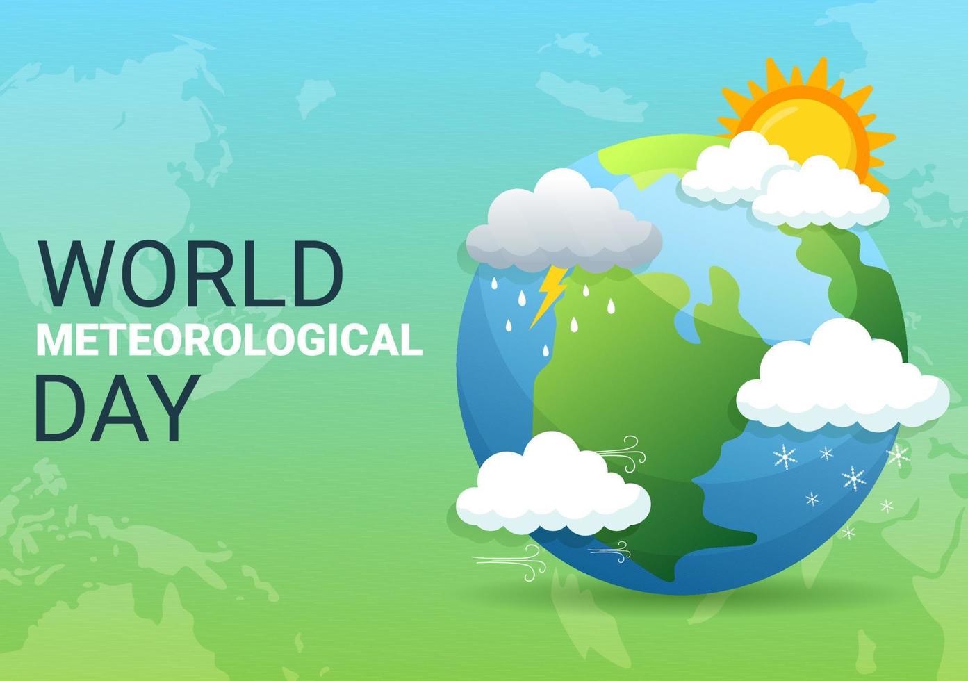 ilustración del día meteorológico mundial con ciencia meteorológica e investigación del clima en dibujos animados planos dibujados a mano para plantillas de página de destino vector