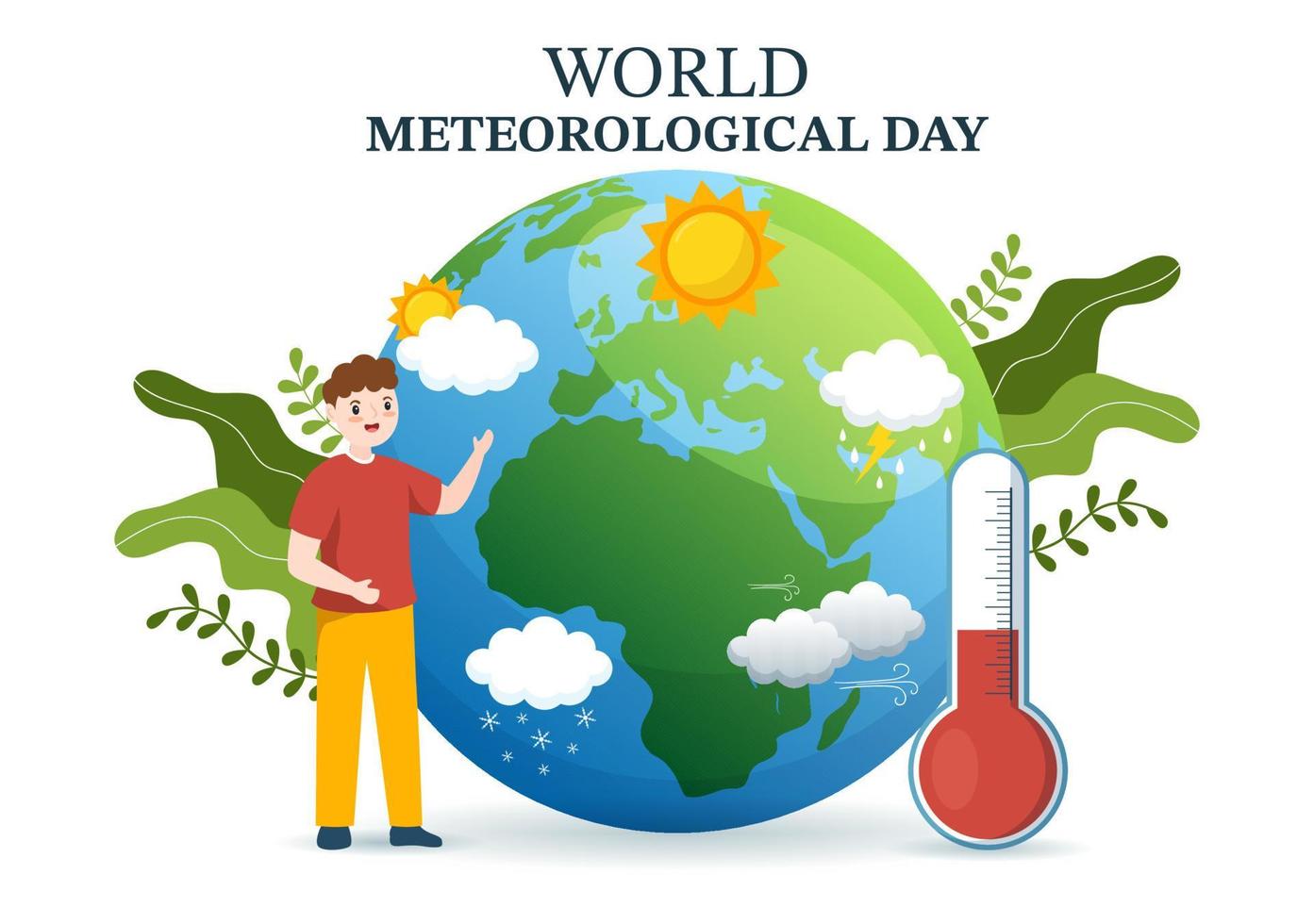 World Meteorological Day Illustration with Meteorology Science and Researching Weather in Flat Cartoon Hand Drawn for Landing Page Templates vector