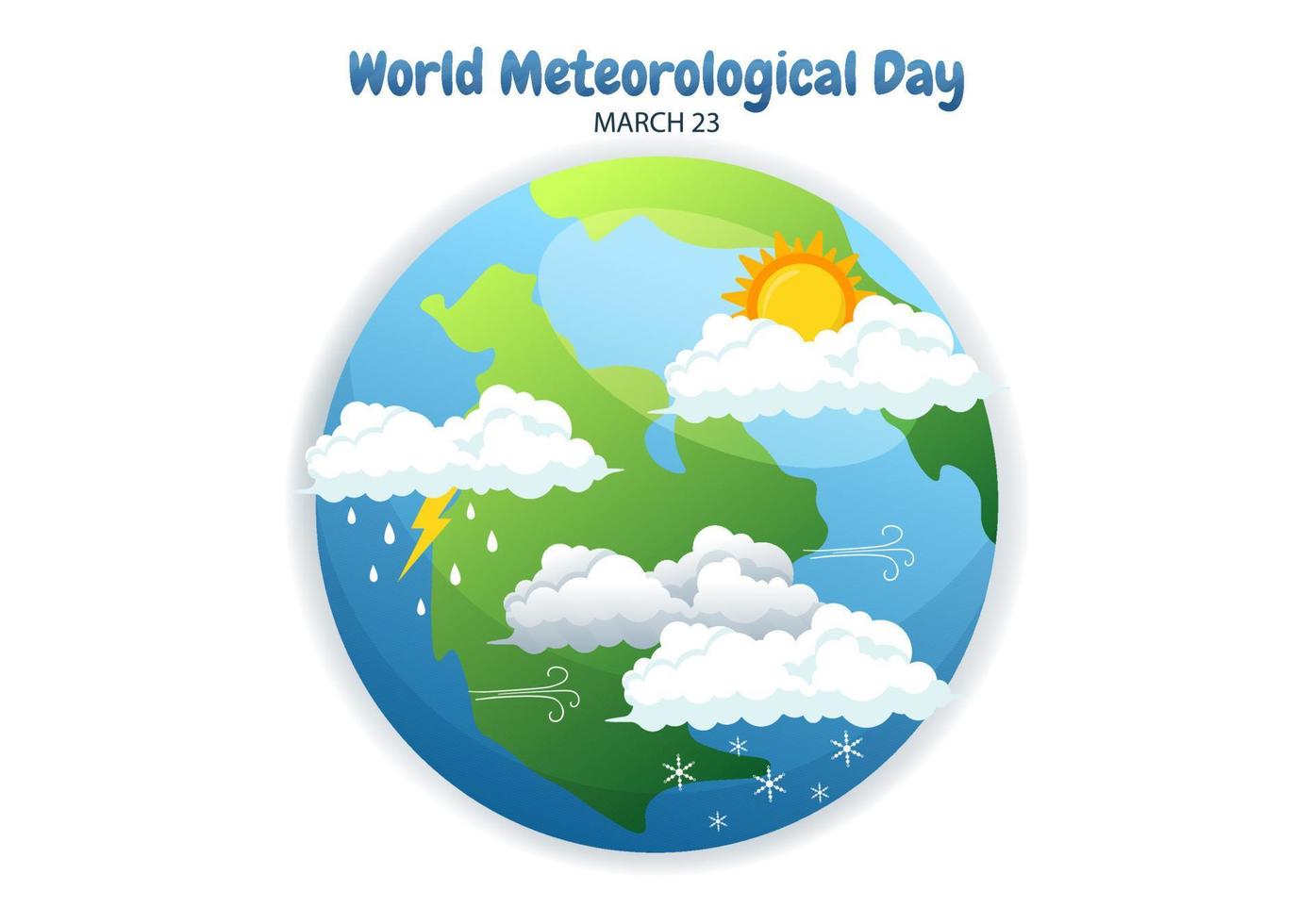 ilustración del día meteorológico mundial con ciencia meteorológica e investigación del clima en dibujos animados planos dibujados a mano para plantillas de página de destino vector