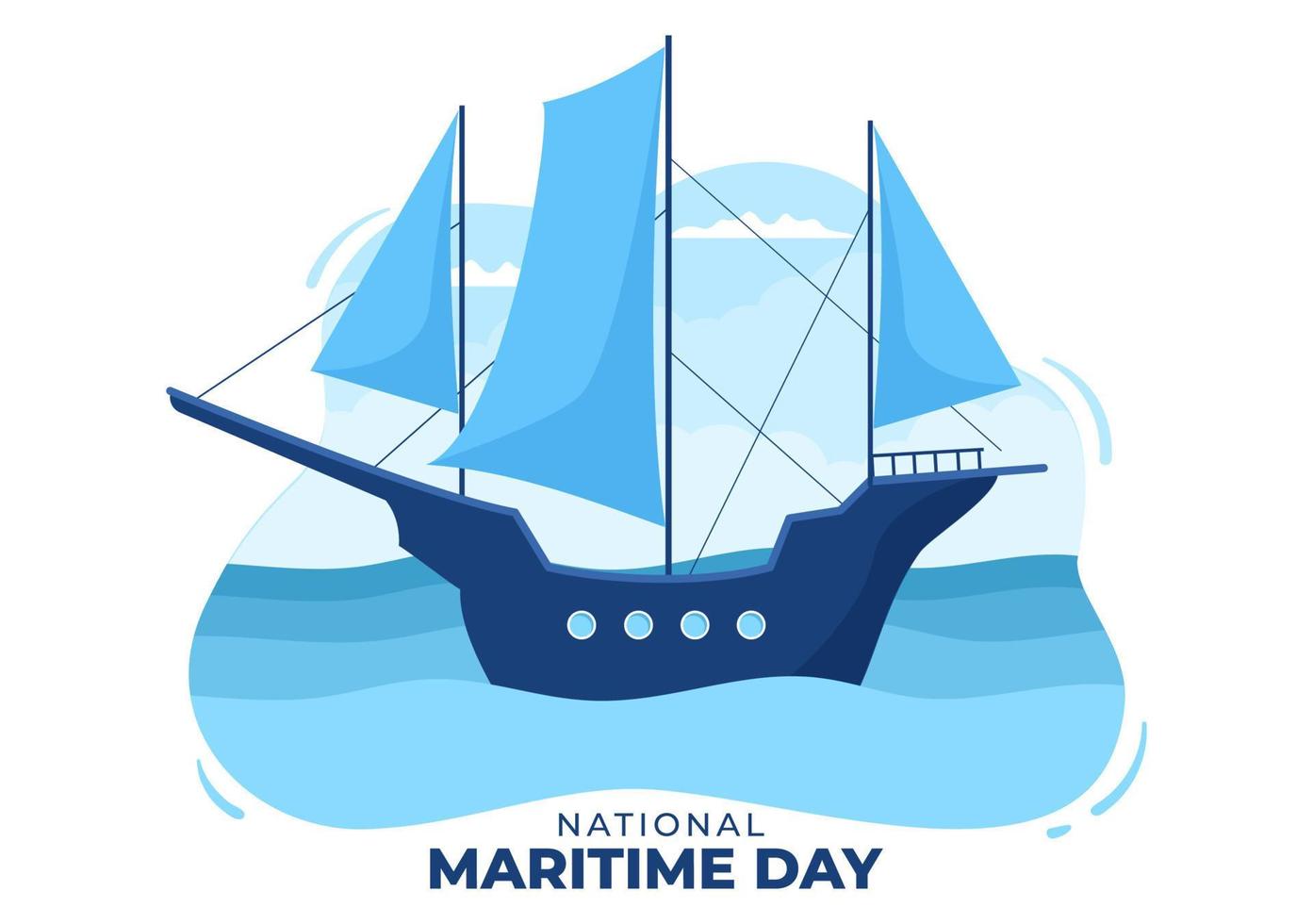 World Maritime Day Illustration with Sea and Ship for Web Banner or Landing Page in Flat Blue Nautical Celebration Cartoon Hand Drawn Templates vector