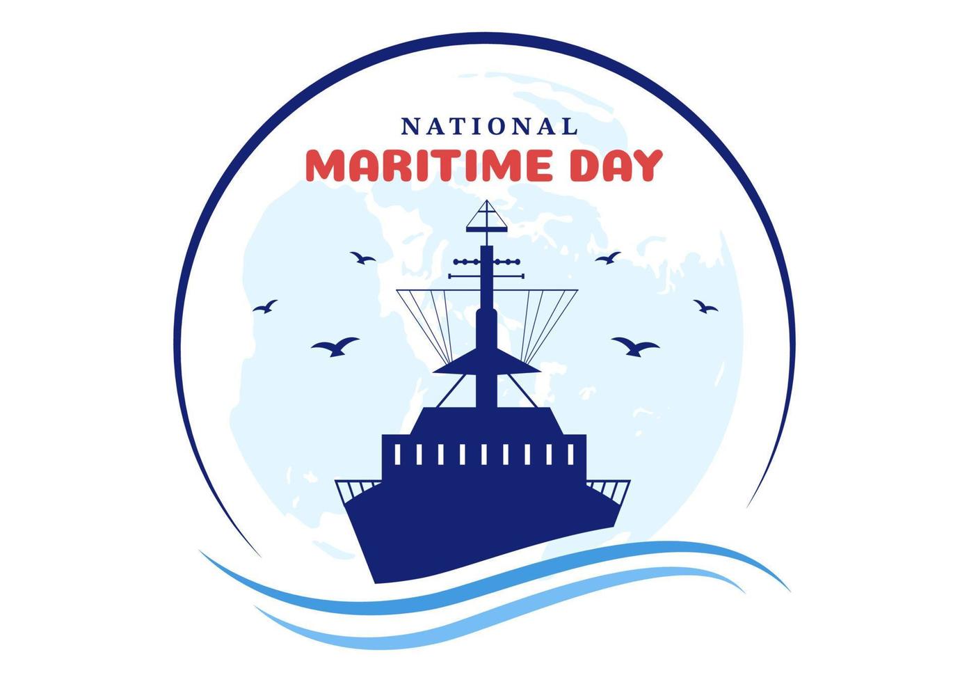 World Maritime Day Illustration with Sea and Ship for Web Banner or Landing Page in Flat Blue Nautical Celebration Cartoon Hand Drawn Templates vector