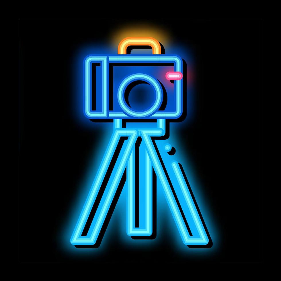 video camera with tripod neon glow icon illustration vector