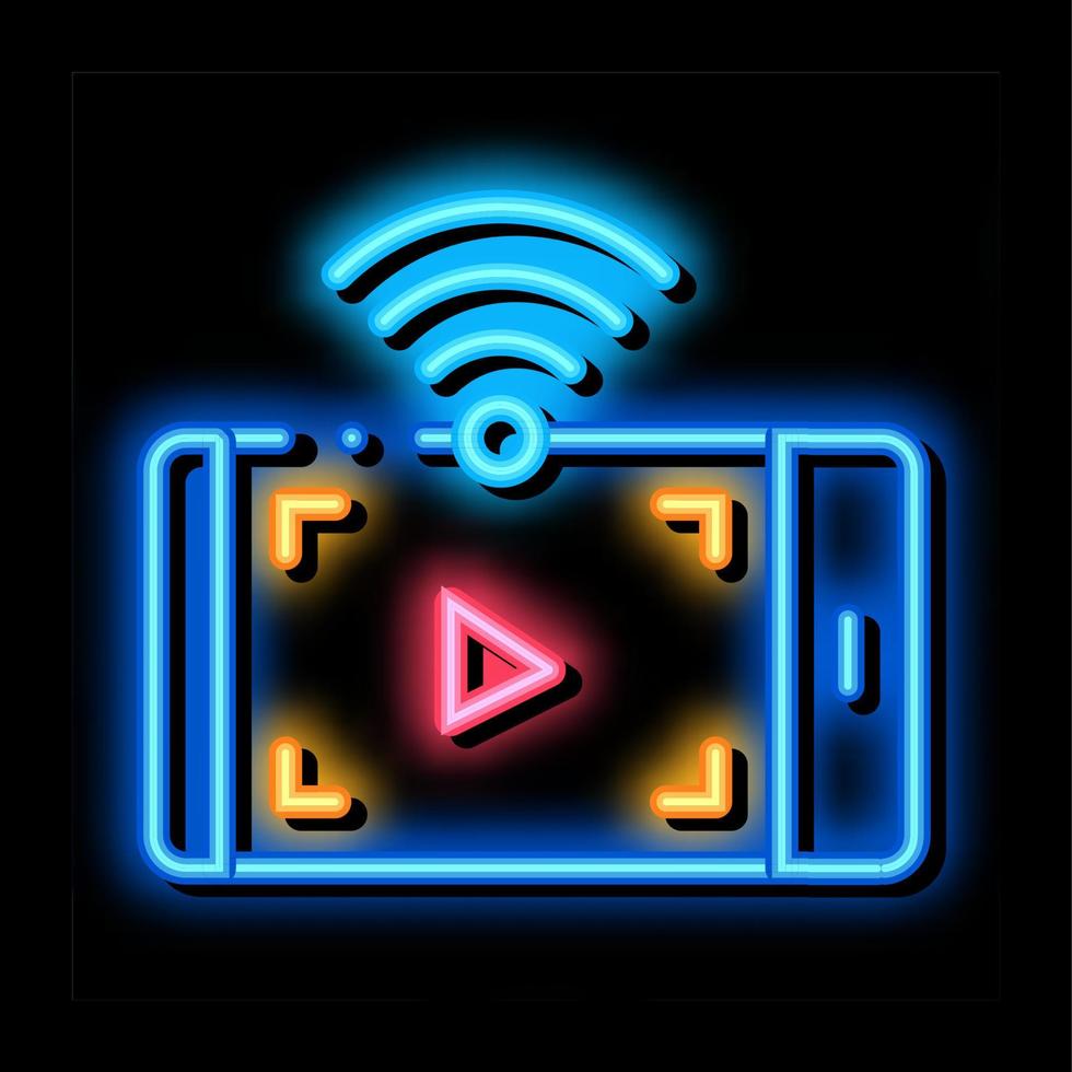 watching video with wifi neon glow icon illustration vector