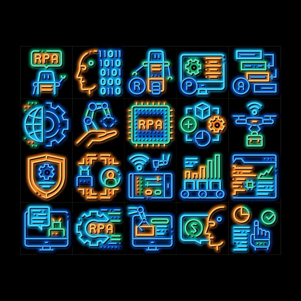 Rpa Robotic Process Automation neon glow icon illustration vector