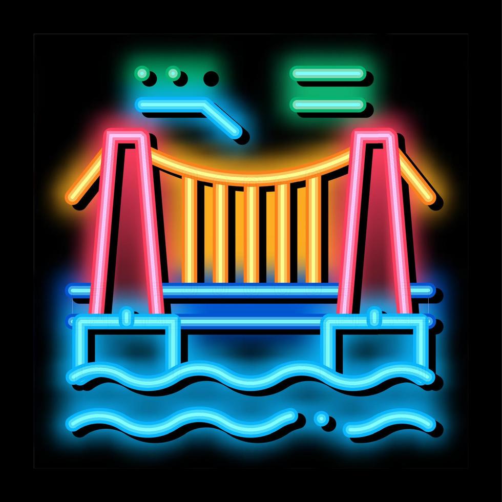 suspension bridge in water neon glow icon illustration vector