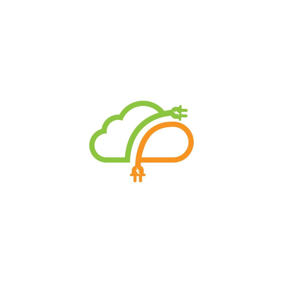 enchufe de alimentación y diseño de logotipo de vector de nube. plantilla de diseño de logotipo de potencia. símbolo de energía eléctrica.