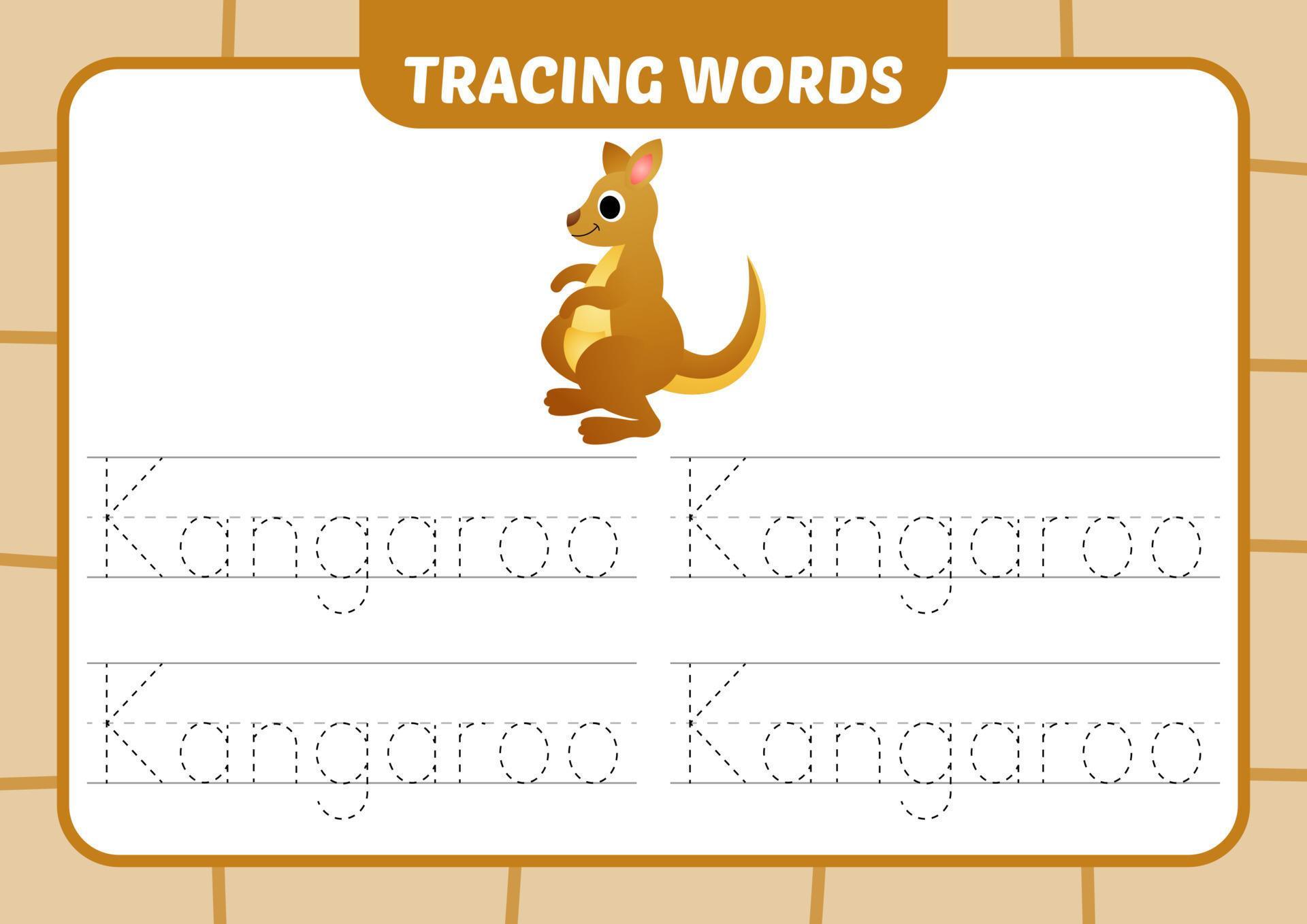 tracing words for kids, kangaroo vector 17790481 Vector Art at Vecteezy