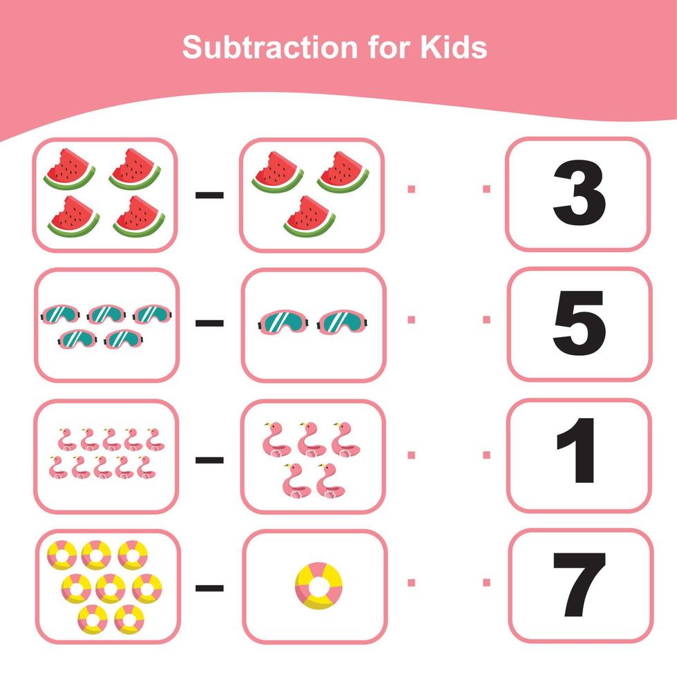 contando artículos de verano para preescolar. hoja de trabajo de matemáticas para imprimir. juego de matemáticas para preescolar. archivo vectorial vector